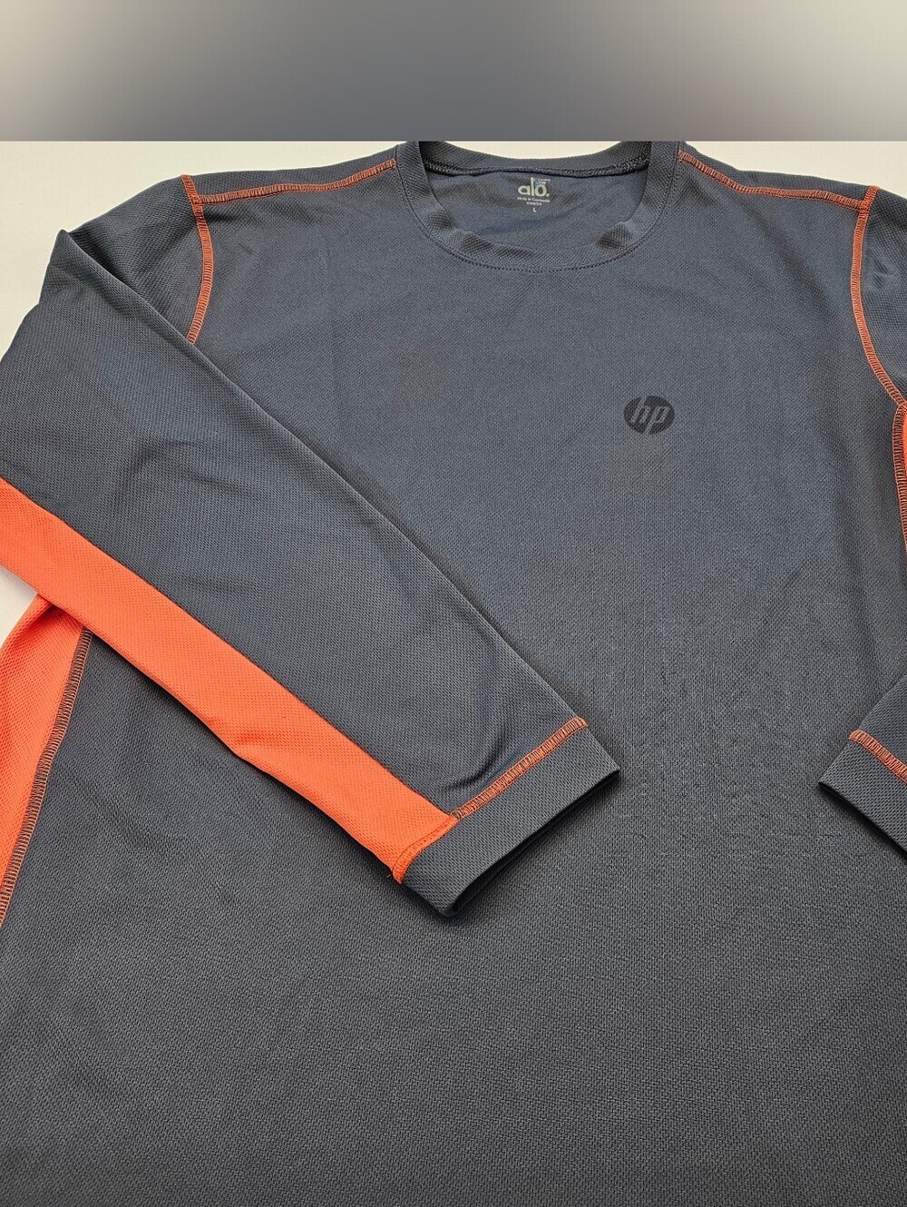 Alo Shirt Mens Gray Orange Long Sleeve Performance Athletic HP Logo